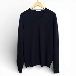 J.Lindeberg Men's 100% Merino Wool Navy V-Neck Sweater Large